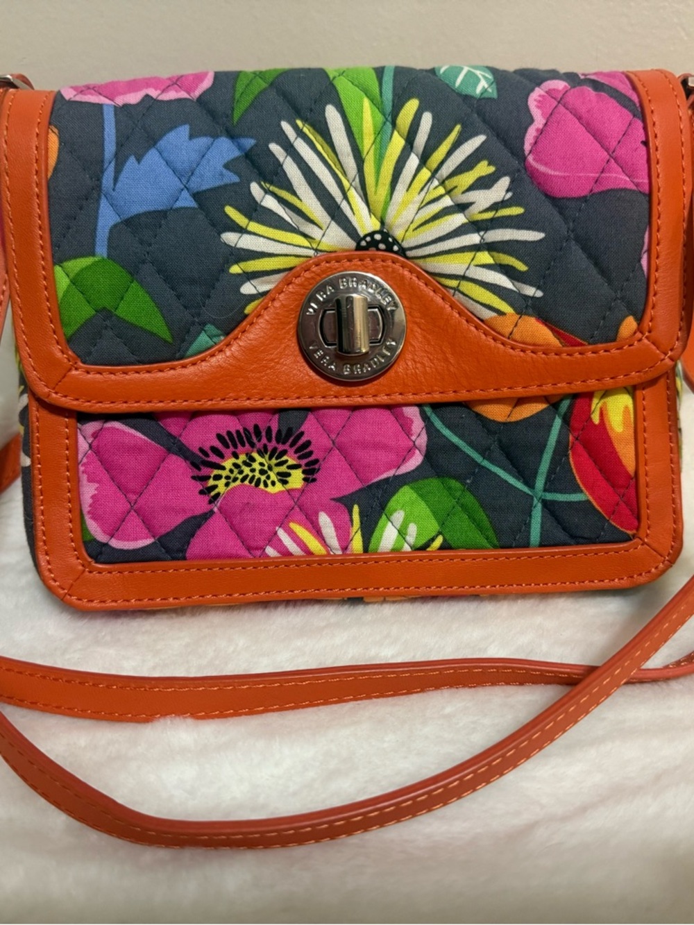 Vera Bradley Orange Trim Quilted Floral Crossbody